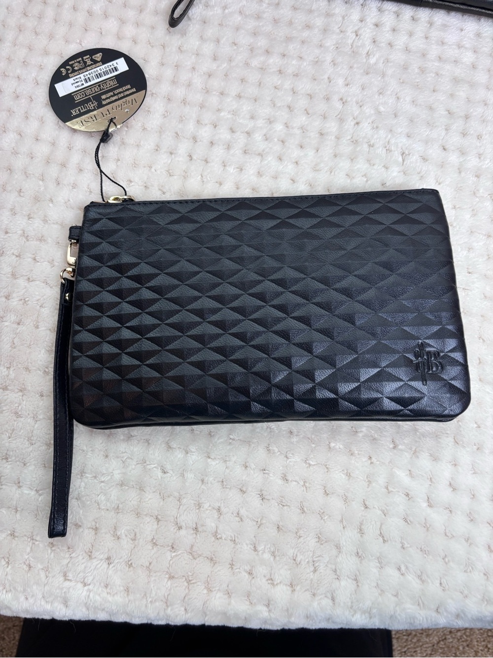 H&Butler Mighty Purse Diamond Black Leather Wristlet w/ Built-in Phone Charger